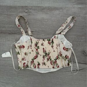 Altar'd State Floral Smocked Crop Top - Cream and Red